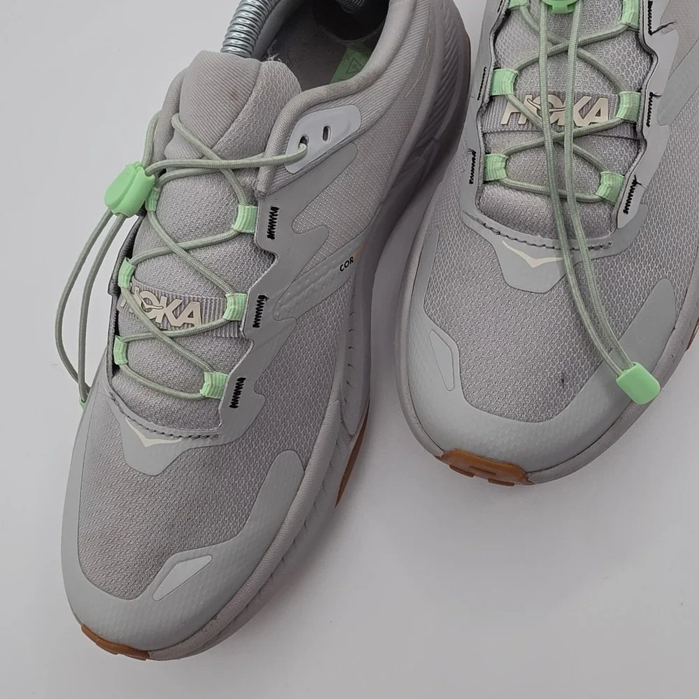 Hoka Transport Sneakers Womens 9 Gray Good Vibram Cordura Quick Lace Hiking